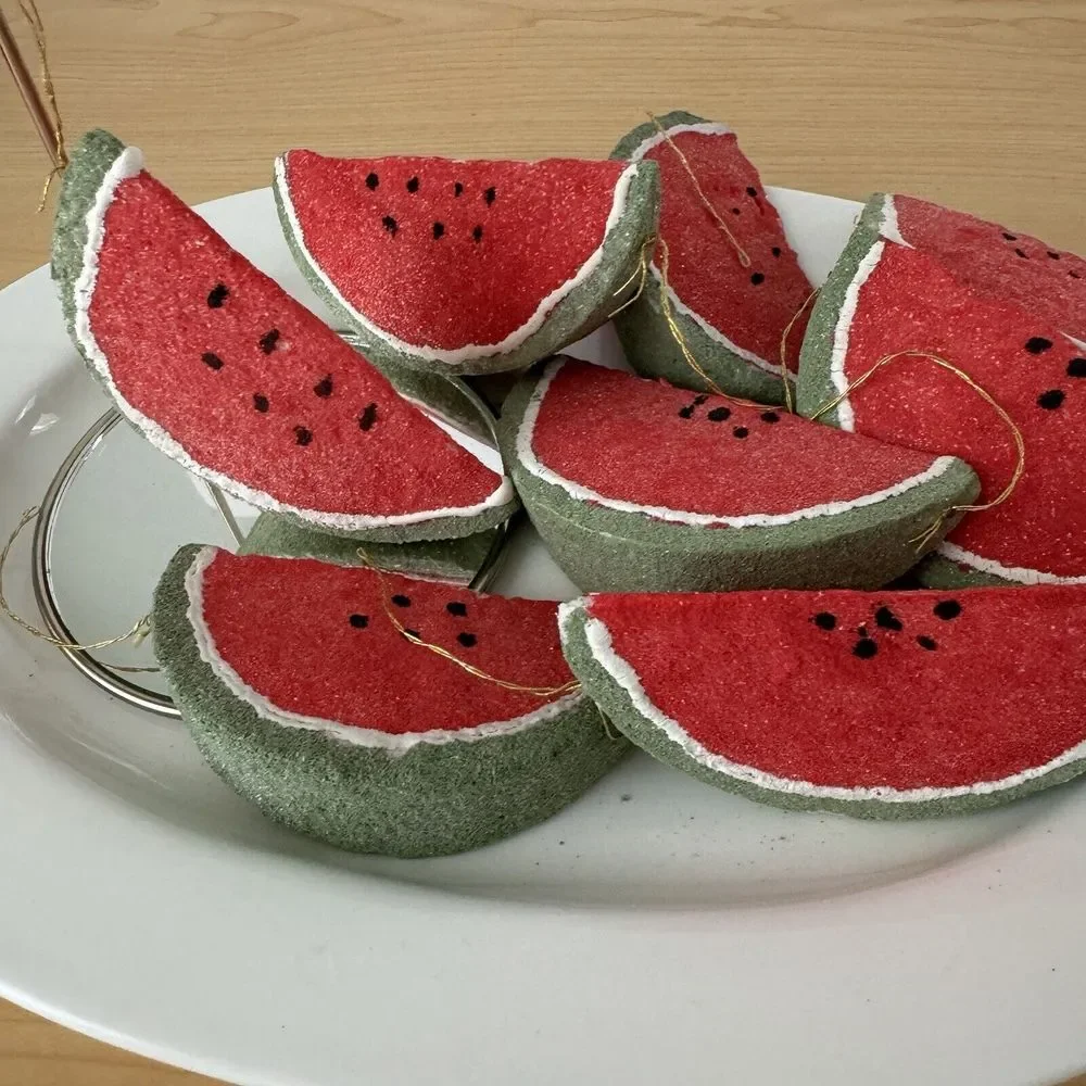 Vtg 70s‎ Handmade Sugared Watermellon Christmas Ornaments Foam Fruit Retro Lot 8
